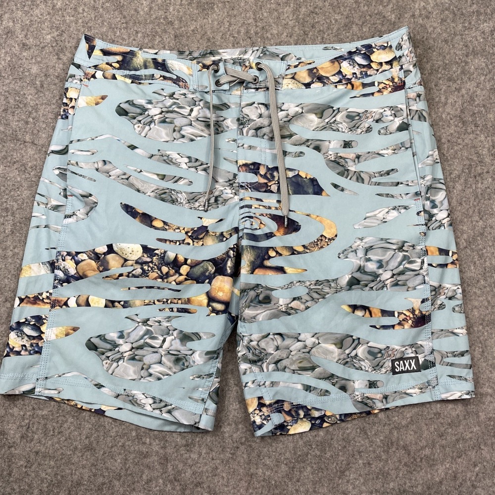 SAXX Betawave 2N1 Board Shorts Mens Size 34 Light Blue Coastal Beach Outdoor 9"